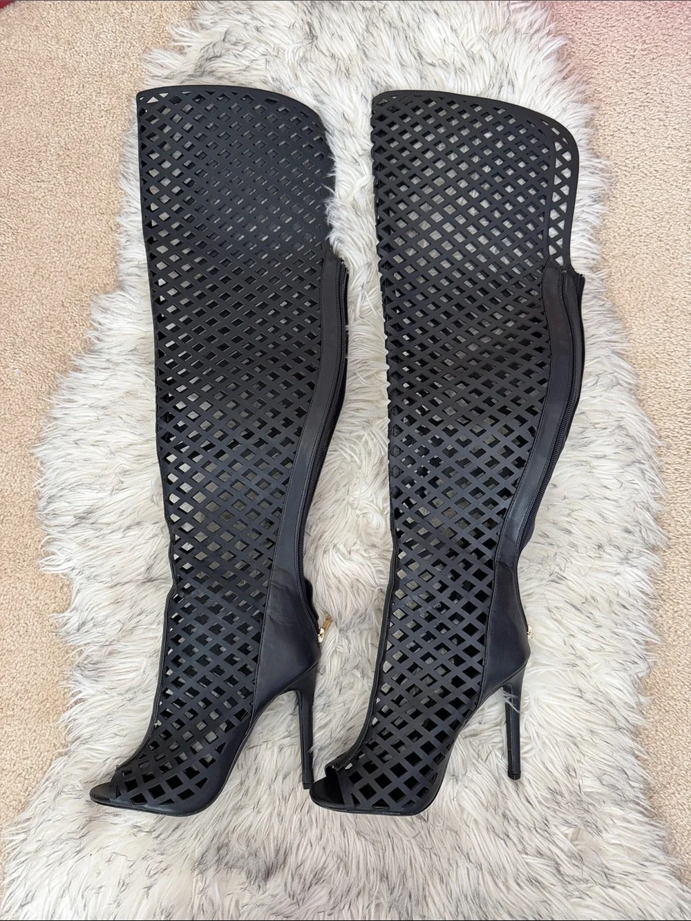 New Black Cutout Over-the-Knee Stiletto Heels - Women